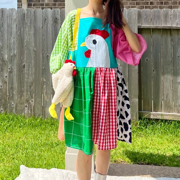 Handmade Dresses & Skirts - Handmade Rainbow Farm Bandana Dress SKU 05275 Chicken Patchwork